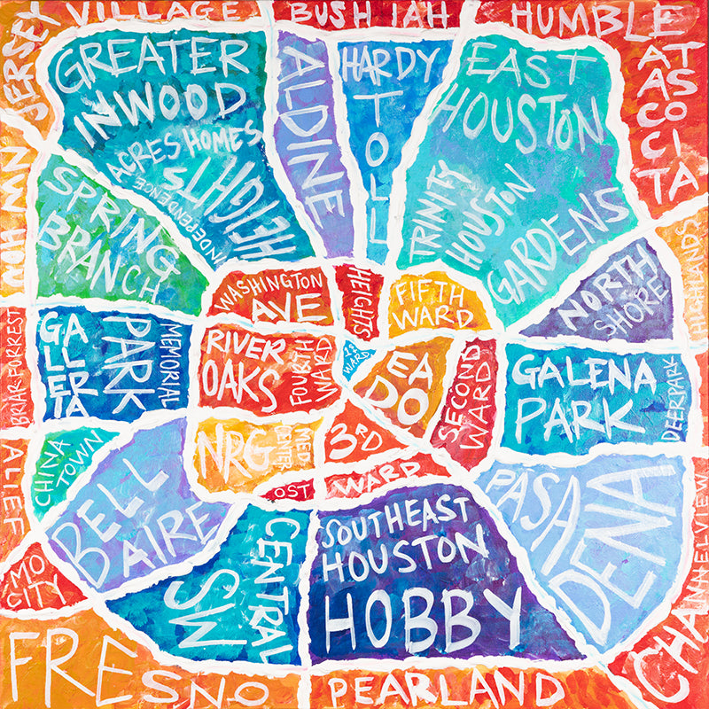 Houston Neighborhoods Map Original Artwork